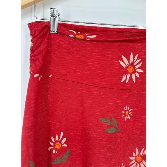 Toad & Co Chaka Skirt Sz M Organic Cotton Blend Red Floral Poppy Beachy Boho - Picture 2 of 6